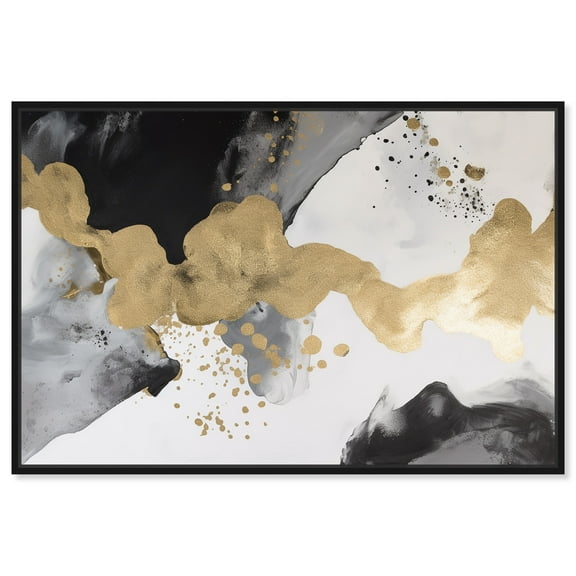 Golden Liquid Canvas Modern Black White Abstract Wall Art by Art Remedy, Black Frame, 15" x 10"