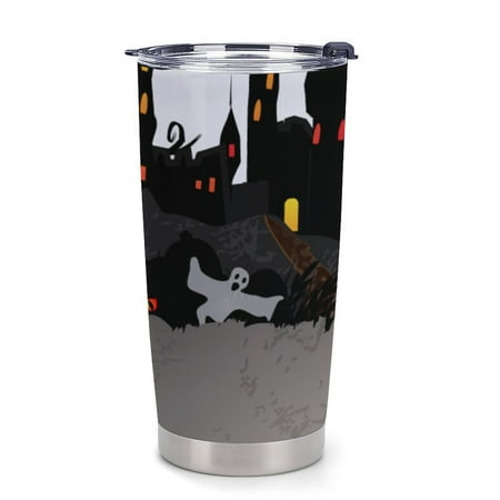 

ANYWAY.GO Thermal Insulation Coffee Travel Mug with Lid Spill Proof Halloween Card Pumpkin Ghost Castle Portable Thermal Thermal Cup for Car 20oz