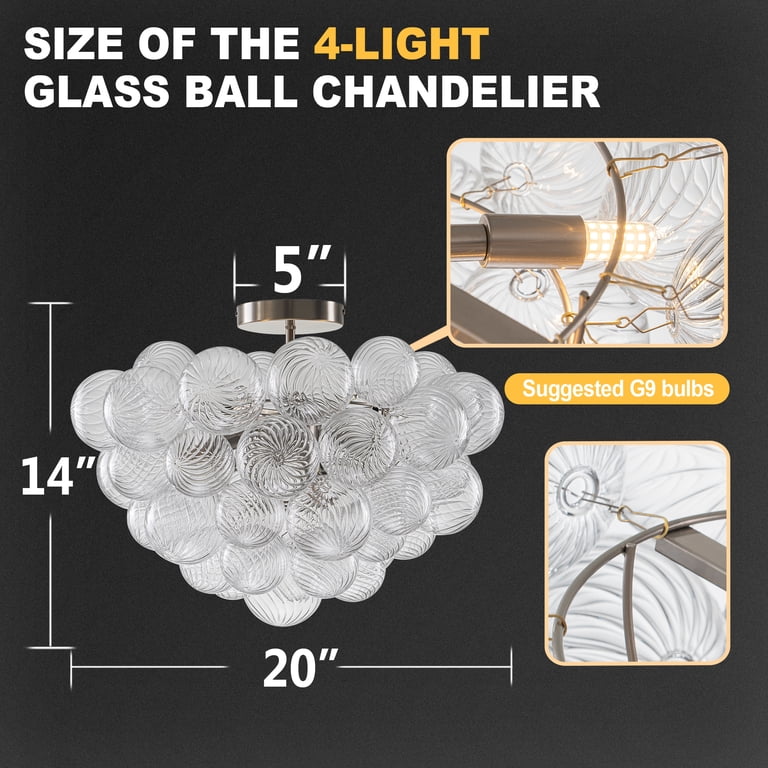 Longree Cluster Bubble Ball Glass Chandelier, silver Finish and