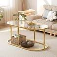 thumbnail image 6 of Oval Coffee Table with Tempered Glass Top - Modern Gold Accent Table, 6 of 9