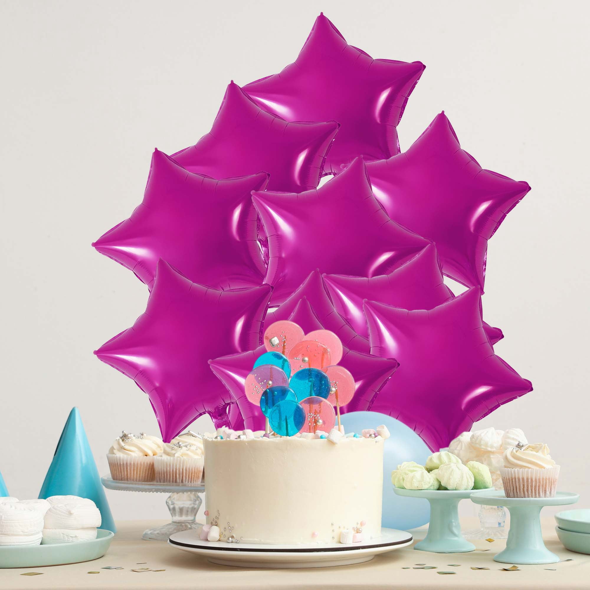 Unique Bargains 10Pcs Helium Balloons with Ribbon Star Pattern Rose Red