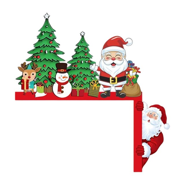 Adorno navideño de madera para la esquina de la puerta: Papá Noel y renos. Letrero de esquina para ventana. Bien