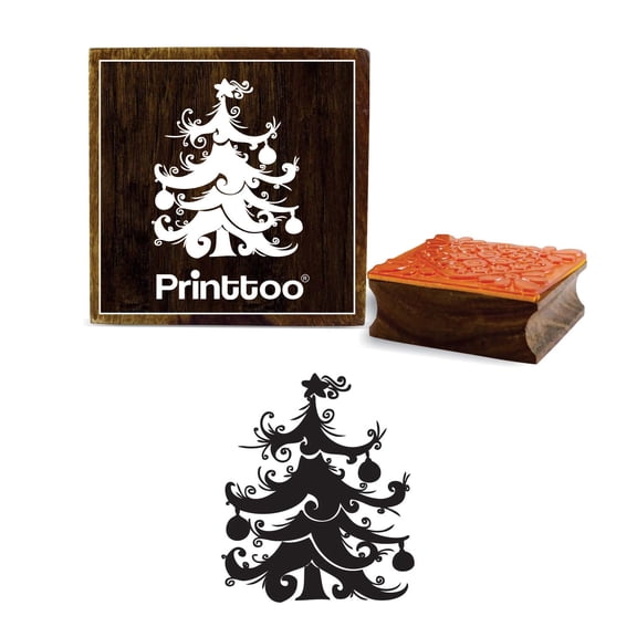 Printtoo Crafting Square Christmas Tree Art Design Wooden Rubber Stamp Block-5 x 5 Inches