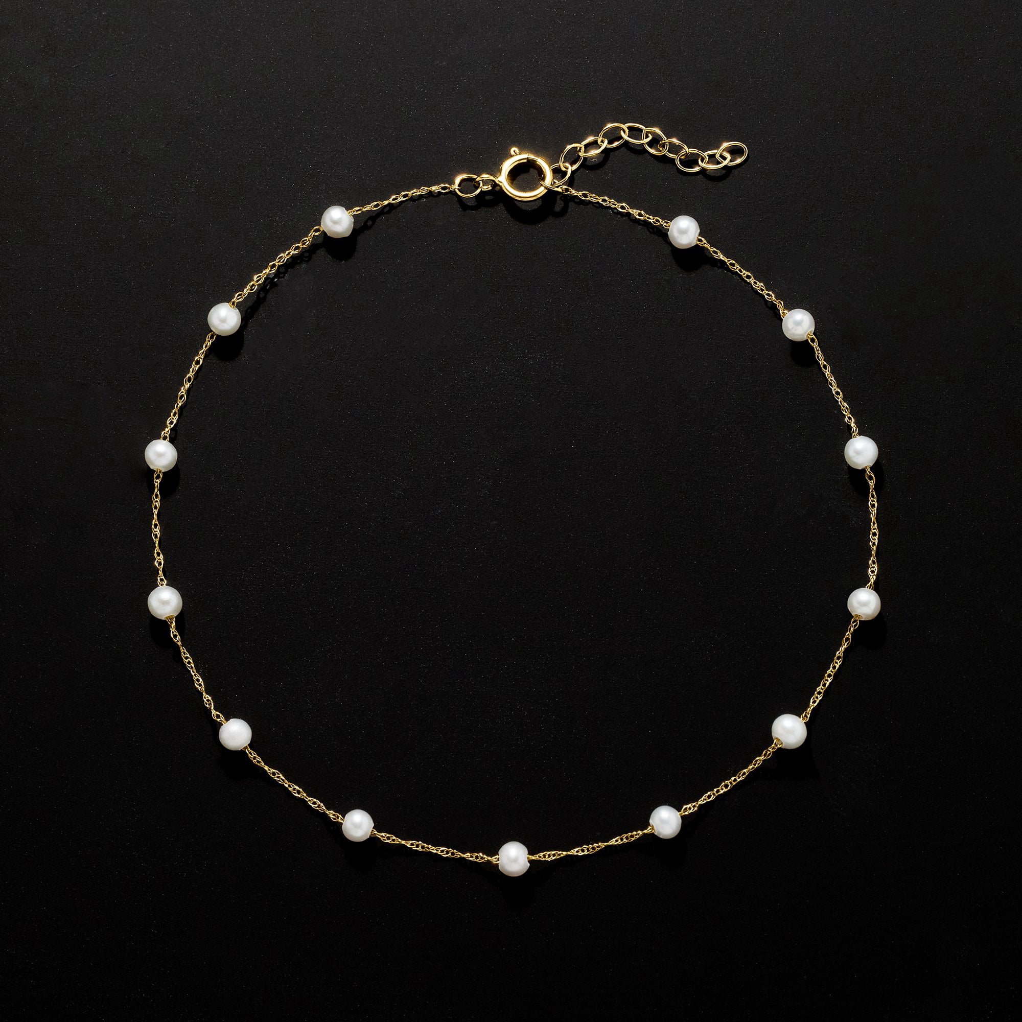 Pure Collection by Ross-Simons 3-3.5mm Cultured Pearl Station Anklet in 10kt Yellow Gold, Women's, Adult