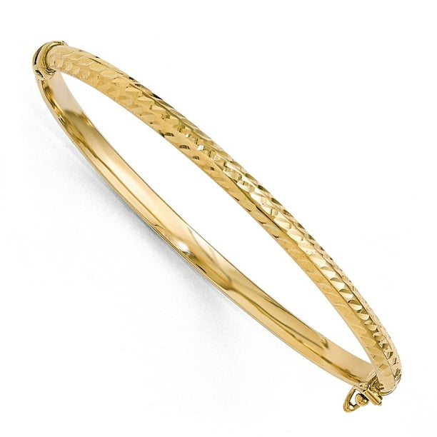 AA Jewels - Solid 10k Yellow Gold Polished Diamond-Cut Hinged Bangle ...