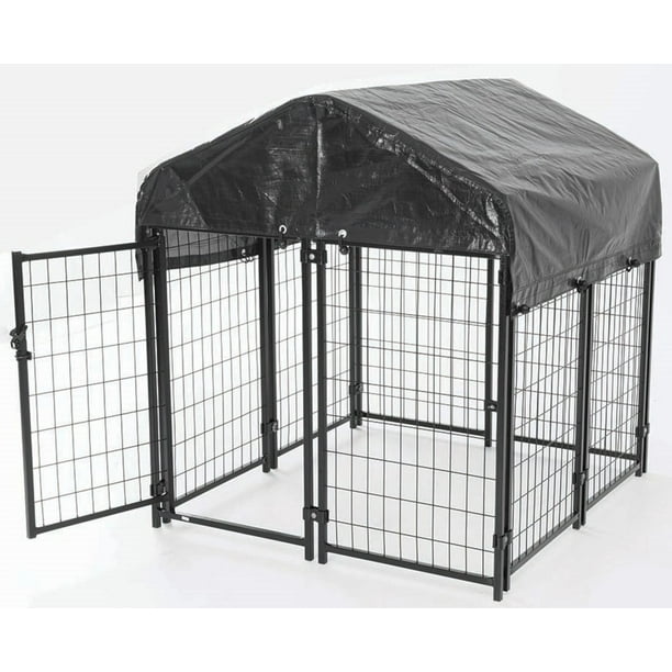 American Kennel Club Heavy Duty Outdoor Dog Kennel, Black, 4'L x 4'W x
