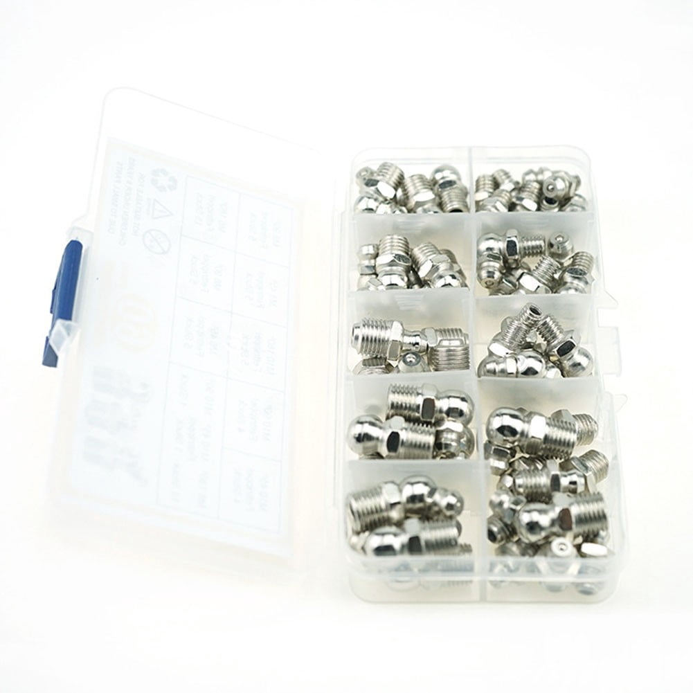 60 Piece Grease Fitting Kit with Needle Nozzle for Hard to Reach Areas