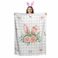 thumbnail image 2 of Throw Blanket Fleece Throw Blanket 50x80in, Easter Watercolor Rabbit Ears Soft Lightweight Bed Blankets Flowers on Gray Checker Grid Fuzzy Couch Blankets for All Season, 2 of 9