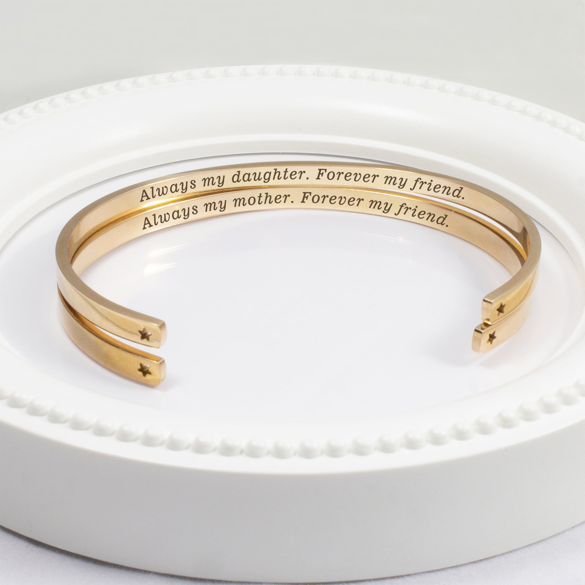 "There is no one…" Rose Gold Stainless Steel Mother & Daughter Hidden Message Cuff Bracelets Match Mother's Day Gift for Mom Her Gift Set