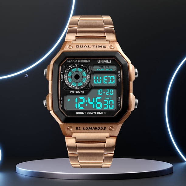 Reloj de pulsera deportivo con alarma a prueba de agua de 50 m con retroiluminación LED Reloj de pulsera de doble hora