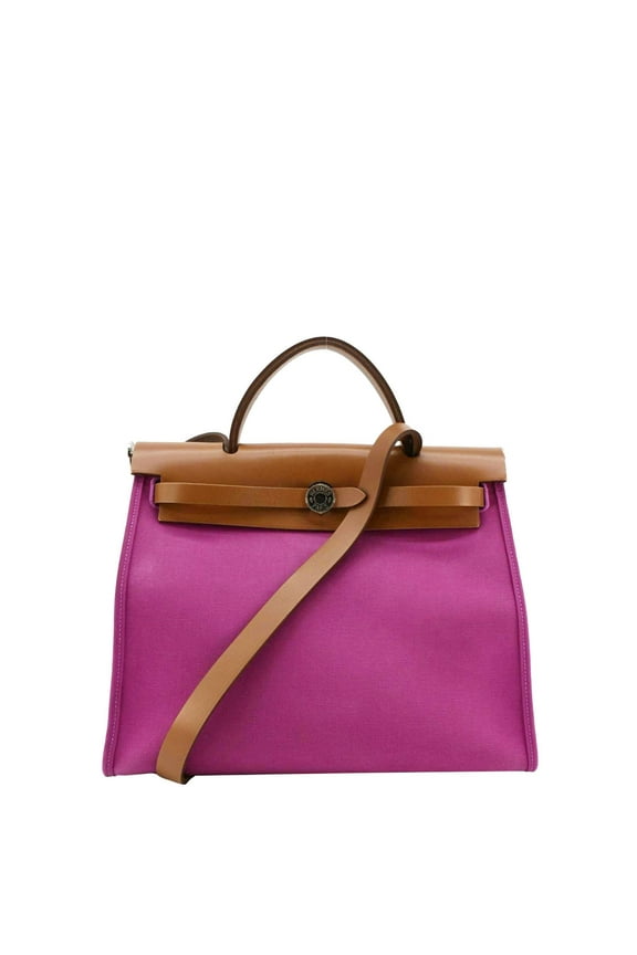 Pre-Owned HERMES Herbag Zip Retourne 31 Toile Canvas Tote Shoulder Bag Fuchsia