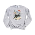 thumbnail image 4 of Black Cat Book Lover Sweatshirt for Adults & Kids Whimsical Floral Bookworm Sweater for Reader Gray Sweatshirt Youth Medium, 4 of 5