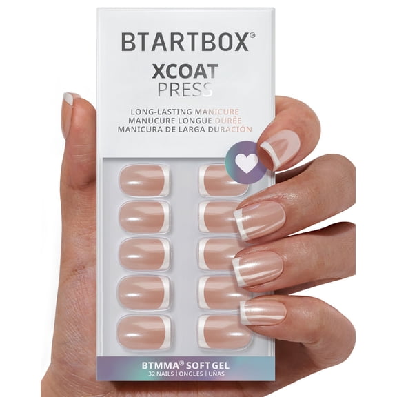 BTArtbox Press On Nails - Evening Attire, Short Square, Lamp-Curable, 4-Week Wear, Easy-to-Apply, 32 Count All-in-One Kit