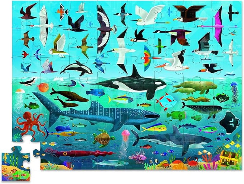 Crocodile Creek Above + Below 48-Piece Jigsaw Floor Puzzle - Fun Floor Puzzles for Kids Ages 4-8 - Heavy-Duty Shaped Box for Storage - Sea and Sky - 18 x 24 inches Finished
