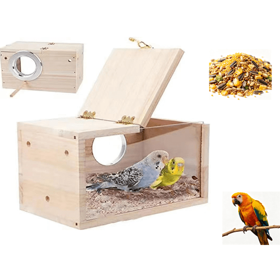 Parakeet Nesting Box Cockatiel Nesting Natural Pine Bird Nest Bird Breeding Box House Acrylic Transparent Bird Box with Detachable Wooden Board for Lovebirds Cockatiel Budgie Conure Parrot