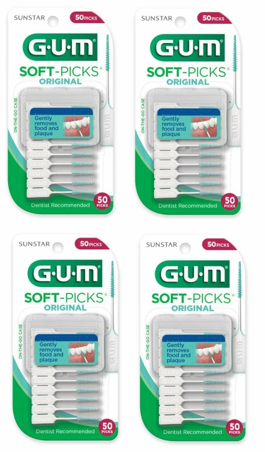 GUM Soft-Picks Original On The Go Gently Removes Food and Plaque 50 Picks 4 Packs