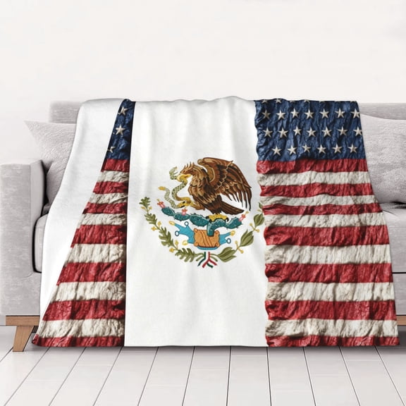 Throw Blanket America Mexican Flag Art Soft Cozy Fleece Flannel Blanket Home Decor for Couch Sofa Bed 50"x40"