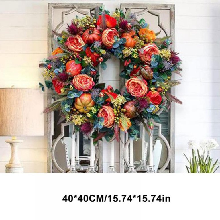 Fall Peony and Pumpkin Wreath - Autumn Year Round Wreaths for Front Door, Artificial Fall Wreath, Autumn Front Door Wreath Thanksgiving Wreath for