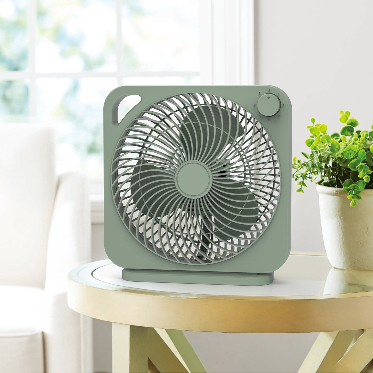 Mainstays 9 in 3-Speed Indoor Personal Table Electric Fan, Portable Handle, Green River, Model FN2006GR
