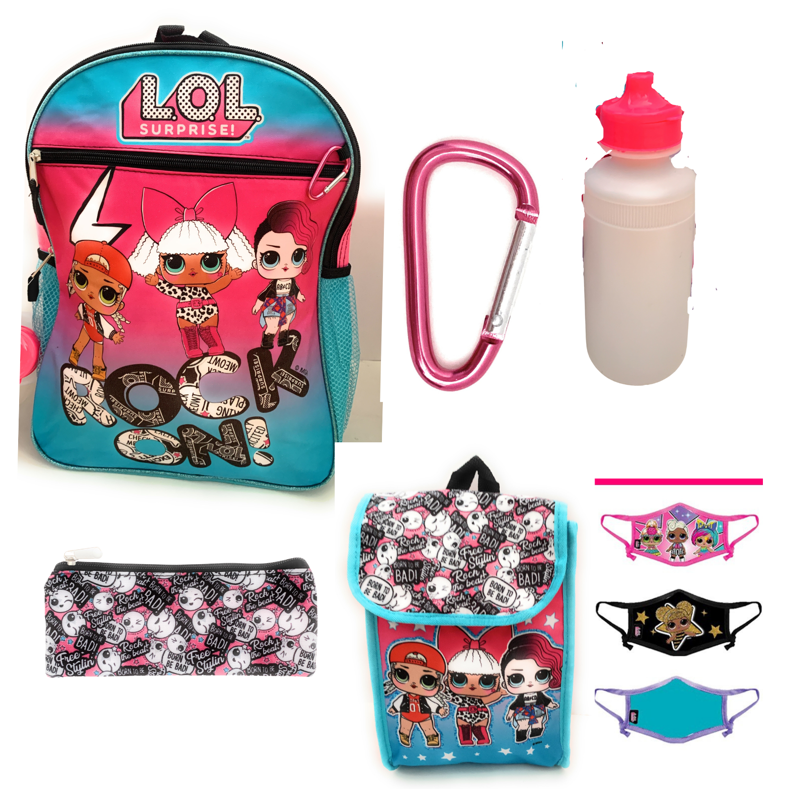 Girls Pink 2 Piece School Lunch Box Bag and Bottle LOL Surprise 