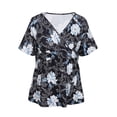 thumbnail image 4 of Enwejyy Womens Summer Short Sleeve V-Neck Floral Print Pleated Loose Fit Basic T-Shirts Plus Size, 4 of 5