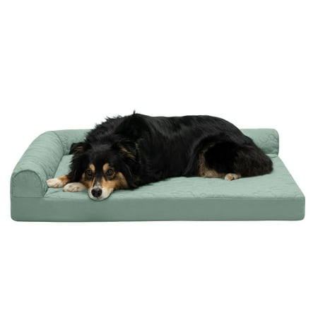 UPC: 0842229131314 | FurHaven Pet Products Paw-Quilted Cooling Gel Memory Foam Deluxe L-Chaise Pet Bed for Dogs & Cats – Iceberg Green Large