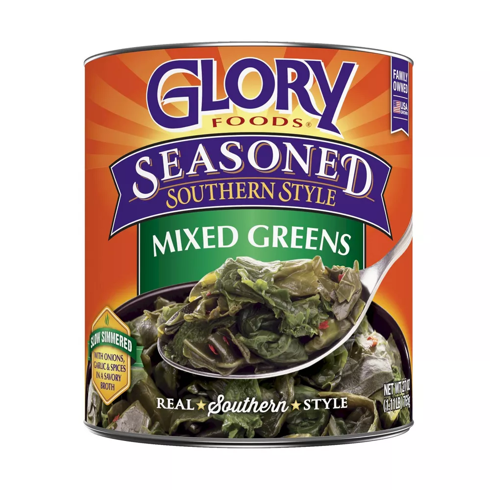 Pack of 12, Glory Foods Seasoned Mixed Greens, 27 oz