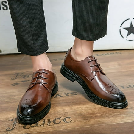

DONGGTGDZ Solid Brogues With Durable PU Uppers Stylish Lace-up Dress Shoes Ideal For Business Occasions Perfect Office Daily Footwear Choice