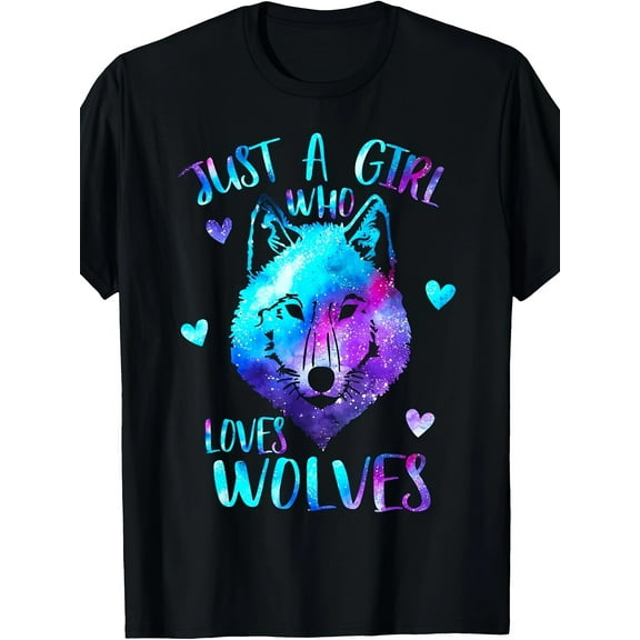 Just A Girl Who Loves Wolves Themed Galaxy Space Wolf Lover T-Shirt220g