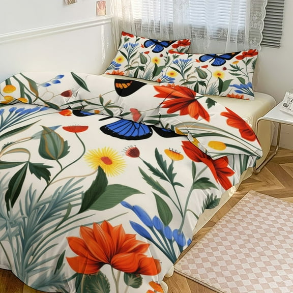 3PCS Watercolor Wildflowers Duvet Cover Set Twin, 1 Duvet Cover And 2 Pillowcase, Duvet Cover for Kids Girls Boys And Teens