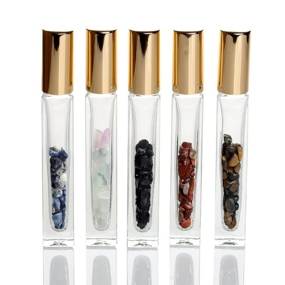 Gemstone Infusion Roller Bottles with Healing Crystal Chips 5-Pack