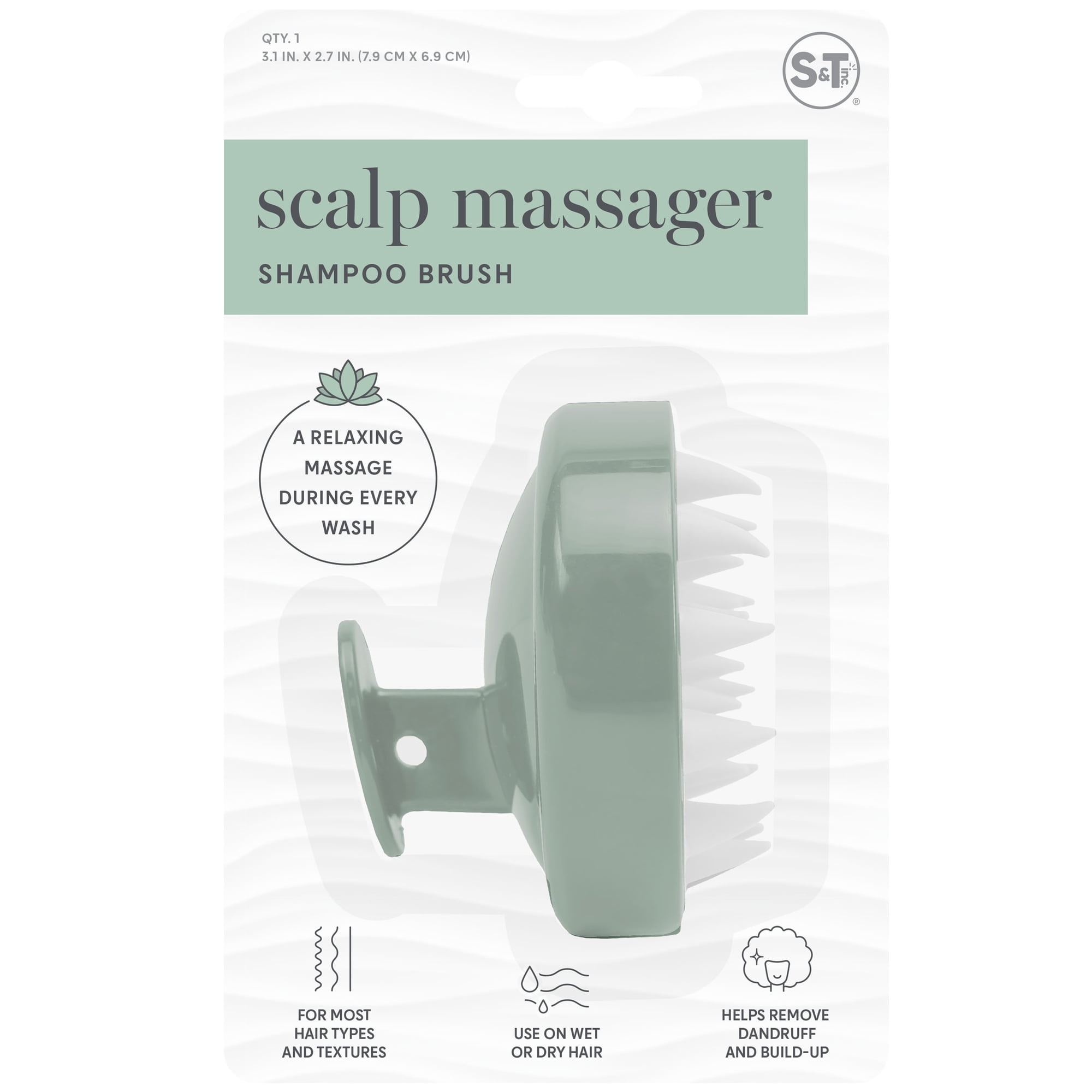 S&T INC. Shampoo Scalp Massager, Silicone Bristles, 3 inch Diameter, 1 Pack, Green with White Bristles