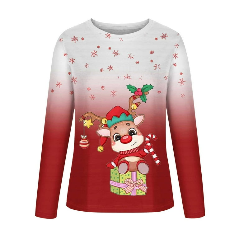 Ugly Christmas Sweaters for Women Christmas Snowman Printed Pullover Shirts Bleached Crewneck Tshirt Holiday Party Walmart