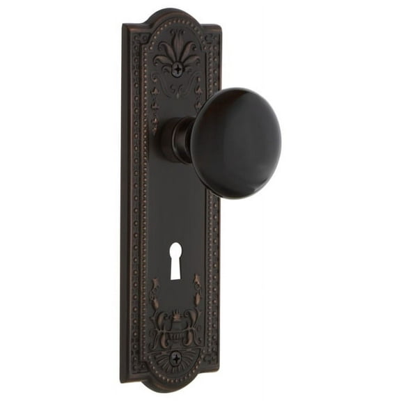 Nostalgic Warehouse Meablk_Dp_Kh Black Porcelain Solid Brass Dummy Door Knob Set - Bronze