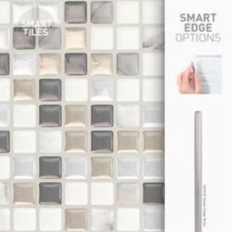 Smart Tiles Peel and Stick Backsplash, 5 Adhesive Tiles, Minimo Beige/Grey/White, 11.55"x9.64"