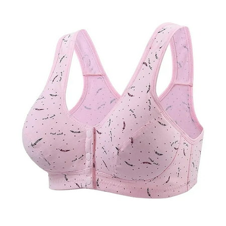 Ecqkame Bras for Old Women No Underwire Seamless Push Up Front Closure Bra Full Coverage Comfortable Breathable Everyday Bra C-Pink XL on Clearance