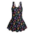 thumbnail image 4 of COEQINE Girls Bathing Suit One Piece with Full Coverage Skirt & Built-in Panty, Scoop Neck Tankini Style Cute Swimsuit, for Active Girls 12-13 Years, Colorful Paw Print, 4 of 8