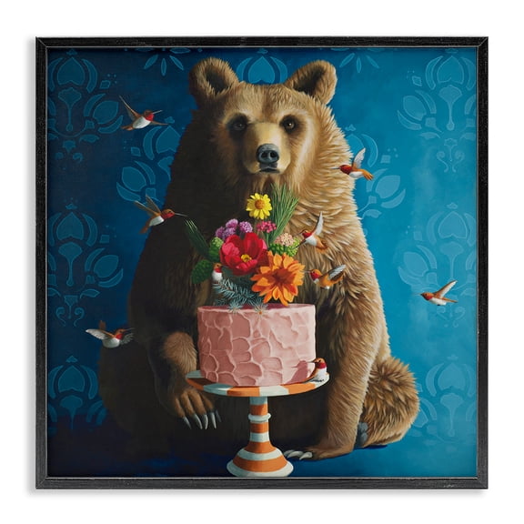 Stupell Industries Eclectic Bear with Sweet Dessert Cake Black Framed Giclee Art, 12 x 12, by Heather Gauthier