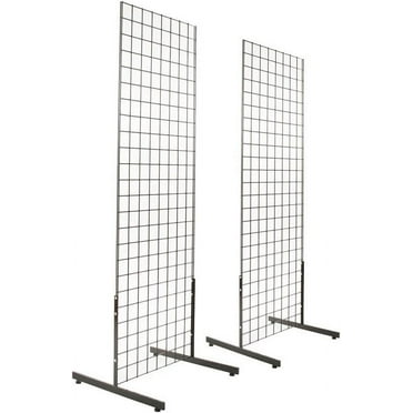 2' x 6' Gridwall Panel Tower with T-Base Floorstanding Display Kit, 2-Pack Black