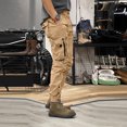 thumbnail image 5 of Men's Solid Color Outdoor Overalls, Casual Tactical Cuff Trousers with Multiple Pockets for Hiking, Workwear and Street Style,Khaki,2XL, 5 of 7