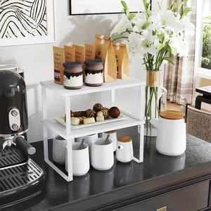 Ledrem 2-Tier Stackable Cabinet Shelf Organizer, White