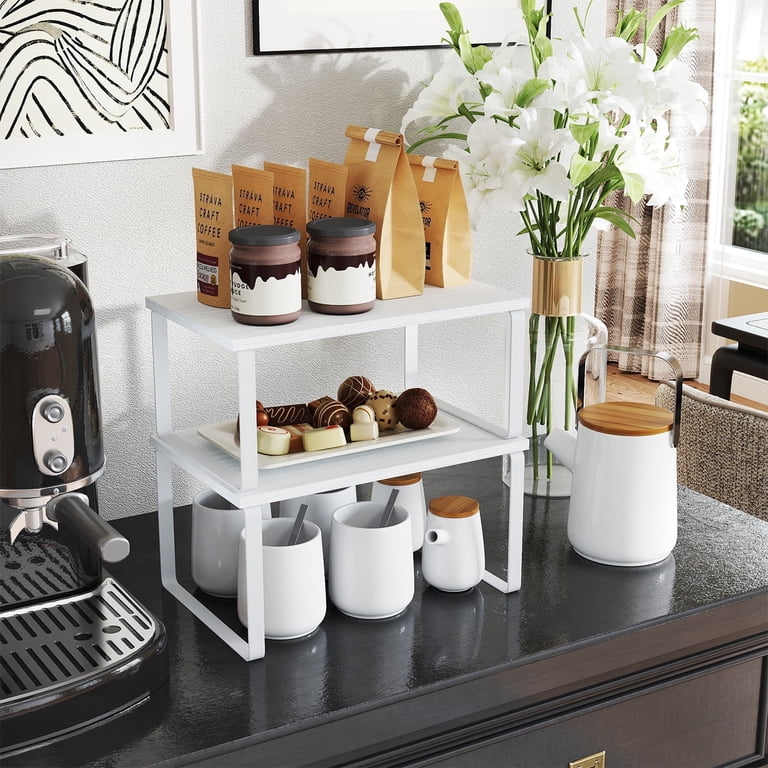 Ledrem 2-Tier Stackable Cabinet Shelf Organizer, White photo 1