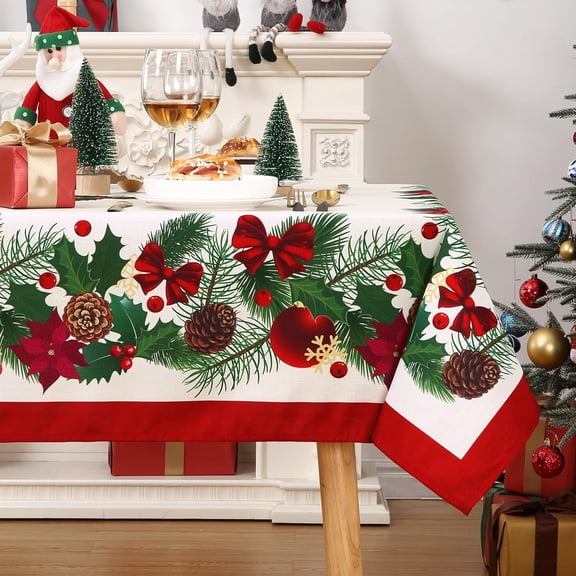 Christmas Tablecloth, Christmas Decorations for Home Indoor Table Decor Table Cloths Rectangle 60 x 120 Inch, Xmas Winter Farmhouse Tablecloth for Banquet Party