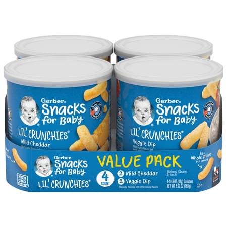 Gerber Snacks for Baby Lil' Crunchies Baked Corn, Value Pack, 1.48 oz Canister (4 Pack)