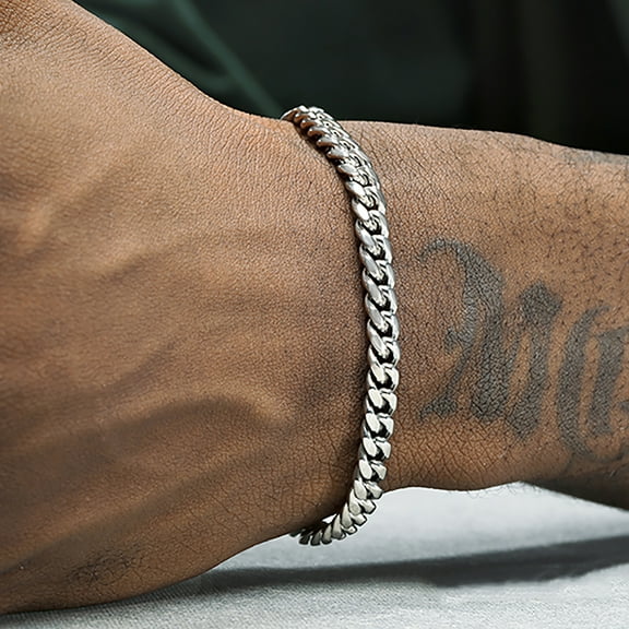 Stainless Steel Bracelet Sparkling Curb Cuban Chain 5mm 8" Fashion Jewelry Miami Funs