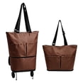 thumbnail image 2 of 2-In-1 Foldable Rolling Cart for Grocery Shopping, Brown Portable Tote Trolley with Collapsible Frame Smooth Wheels, Space-Saving Travel Cart for Market, Small Size, 2 of 8