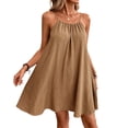 thumbnail image 2 of ClodeEU Women's Spaghetti Strap Backless Tie Back Maxi Dress ,Solid Color Casual Loose Fit Summer Beach Vacation Dress Coffee,Women's Plus M, 2 of 8