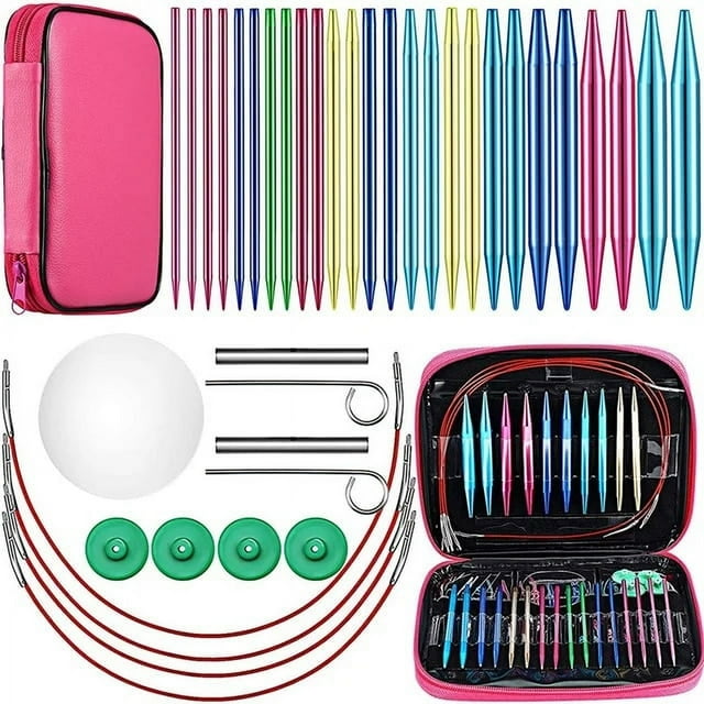 26 Pieces Aluminum Interchangeable Circular Knitting Needle Set 13 Size Interchangeable Crochet Needles for Knitting