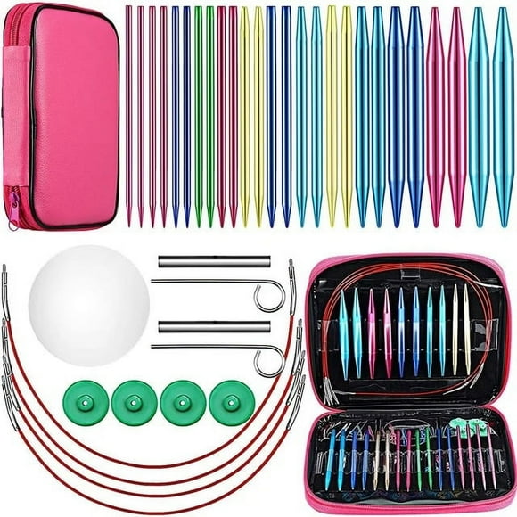 26 Pieces Aluminum Interchangeable Circular Knitting Needle Set 13 Size Interchangeable Crochet Needles for Knitting