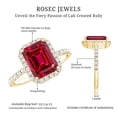 thumbnail image 5 of Rosec Jewels Certified Lab Grown Ruby Engagement Ring with Diamond Halo - Emerald Cut Ruby Ring - AAAA Quality Certified, 10K Yellow Gold, US 13.00, 5 of 8